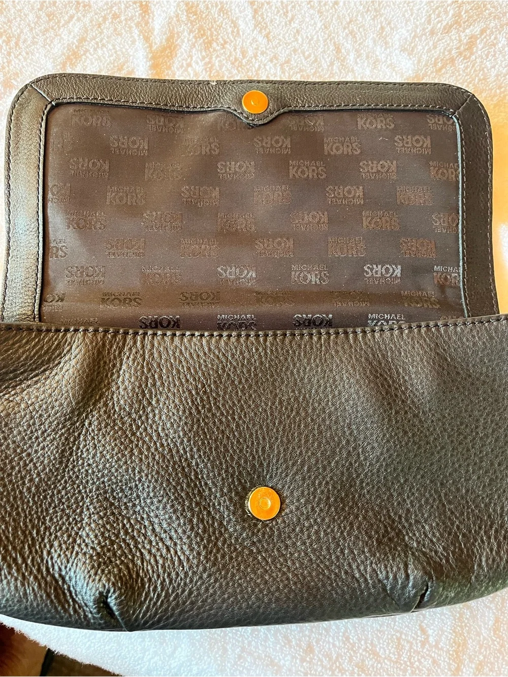 Michael Kors Black Leather Shoulder Bag with Gold MK Logo